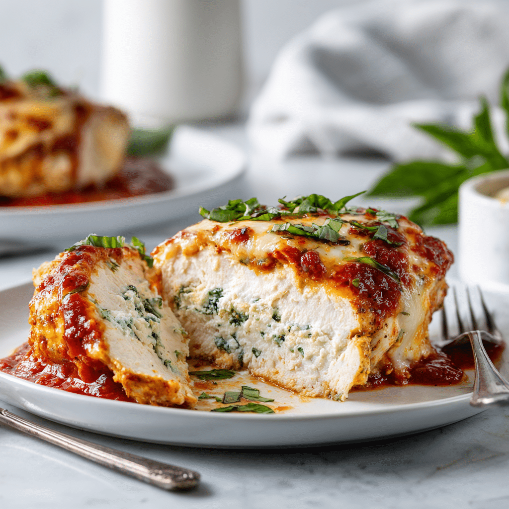 Baked Ricotta Chicken - Easy Cheesy Italian Dinner 8 serving of baked ricotta chicken with creamy cheese filling
