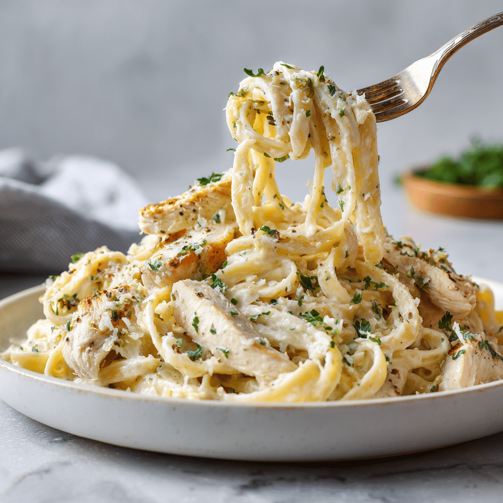 Best Chicken Alfredo Recipe - Creamy Authentic Pasta Guide 8 serving creamy chicken alfredo pasta with fork and parmesan sauce