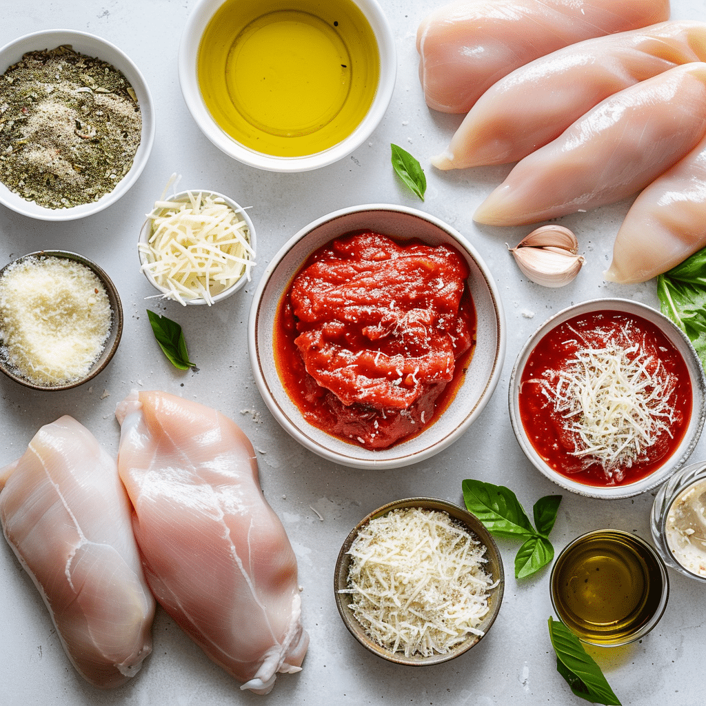 Chicken Parmesan - The Ultimate Crispy Italian Classic Recipe 7 Chicken Parmesan ingredients including chicken, cheese, and marinara sauce