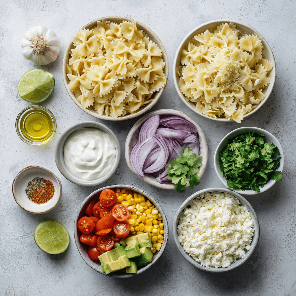 Cilantro Lime Pasta Salad Recipe with Creamy Dressing 7 Ingredients for cilantro lime pasta salad with pasta, avocado, corn, and yogurt dressing