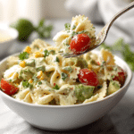 Cilantro Lime Pasta Salad Recipe with Creamy Dressing 9 Serving cilantro lime pasta salad with creamy dressing and fresh avocado