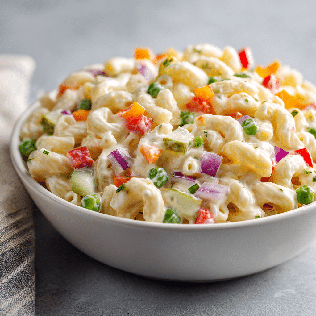 Macaroni Salad Recipe for Every Occasion 6 creamy macaroni salad with vegetables in white bowl