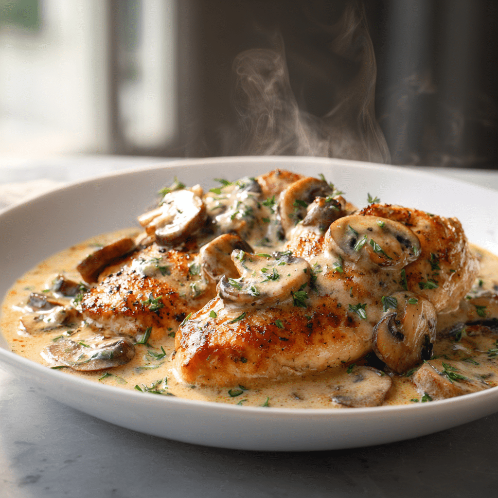 Creamy Mushroom Chicken Recipe for a Quick Gourmet Dinner 6 Creamy mushroom chicken with rich garlic cream sauce