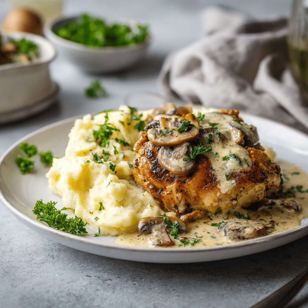 Creamy Mushroom Chicken Recipe for a Quick Gourmet Dinner 8 creamy mushroom chicken served with mashed potatoes