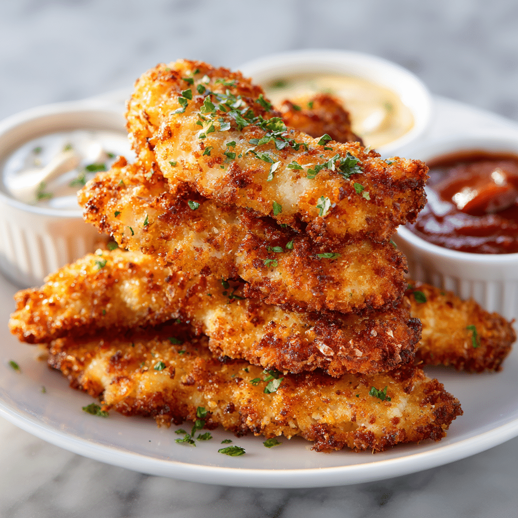 Crispy parmesan chicken tenders served with dipping sauces