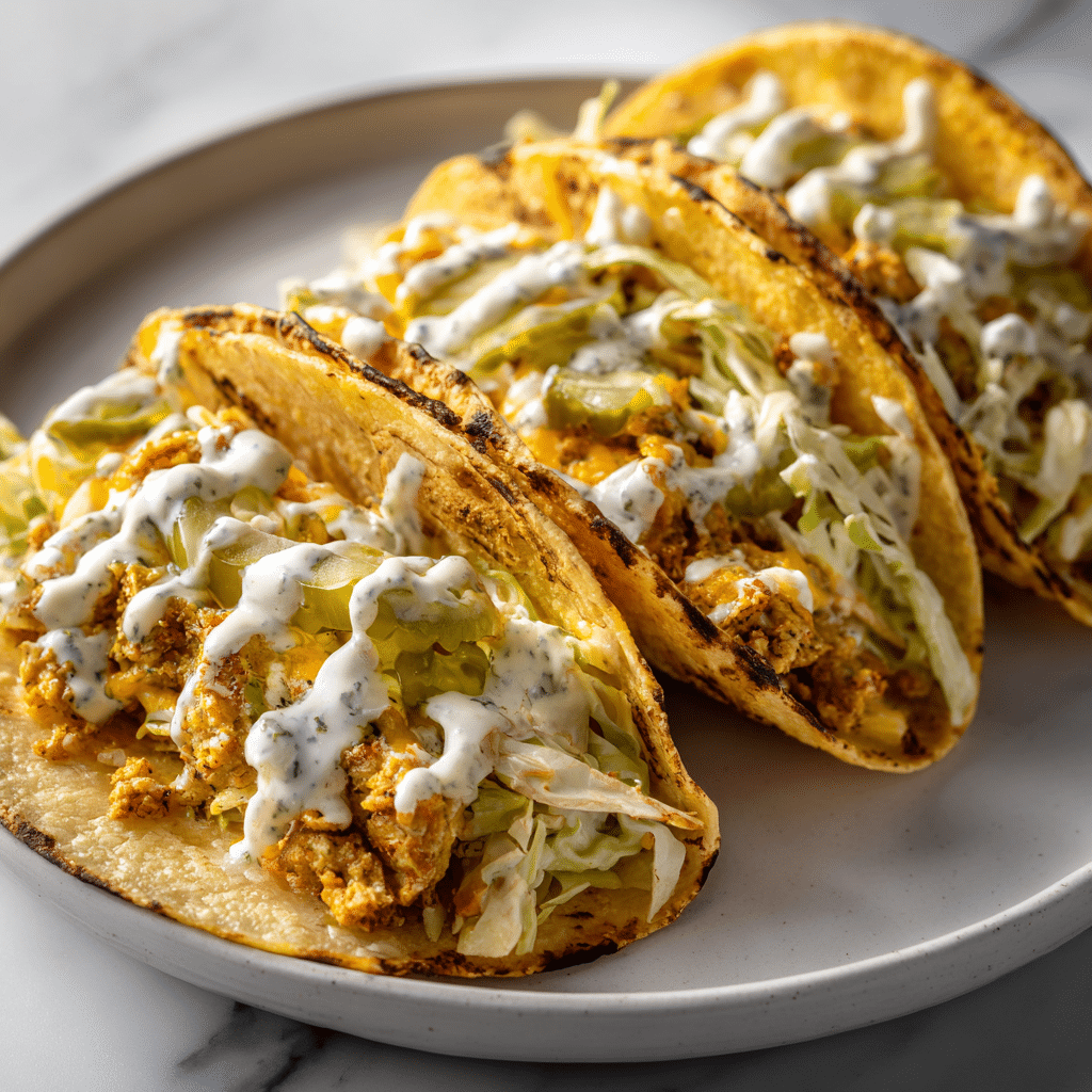 dill pickle ranch smash chicken tacos with crispy cheese