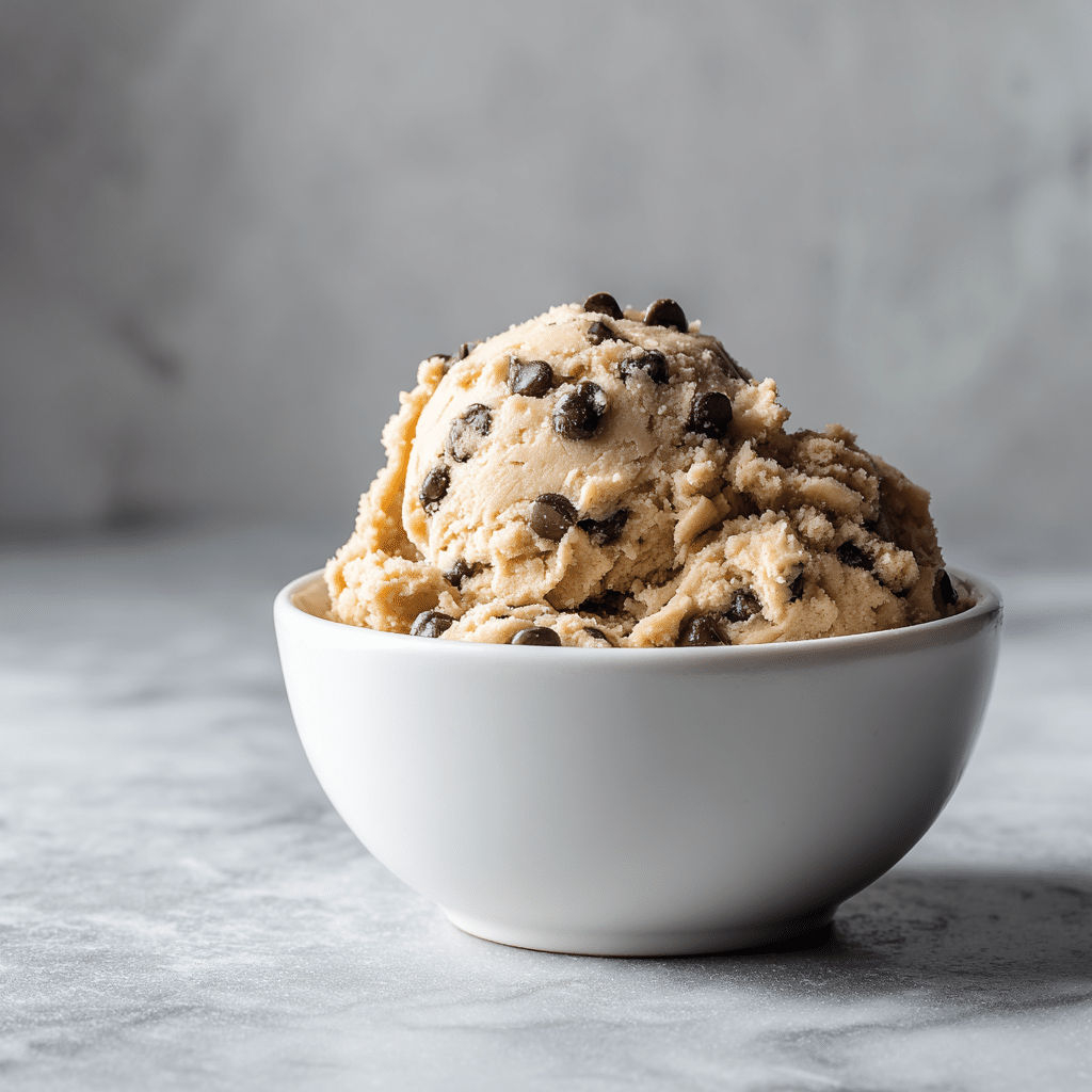 edible chocolate chip cookie dough recipe in white bowl