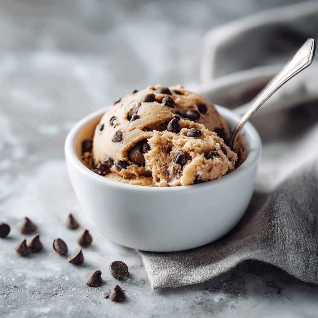 serving edible chocolate chip cookie dough with spoon