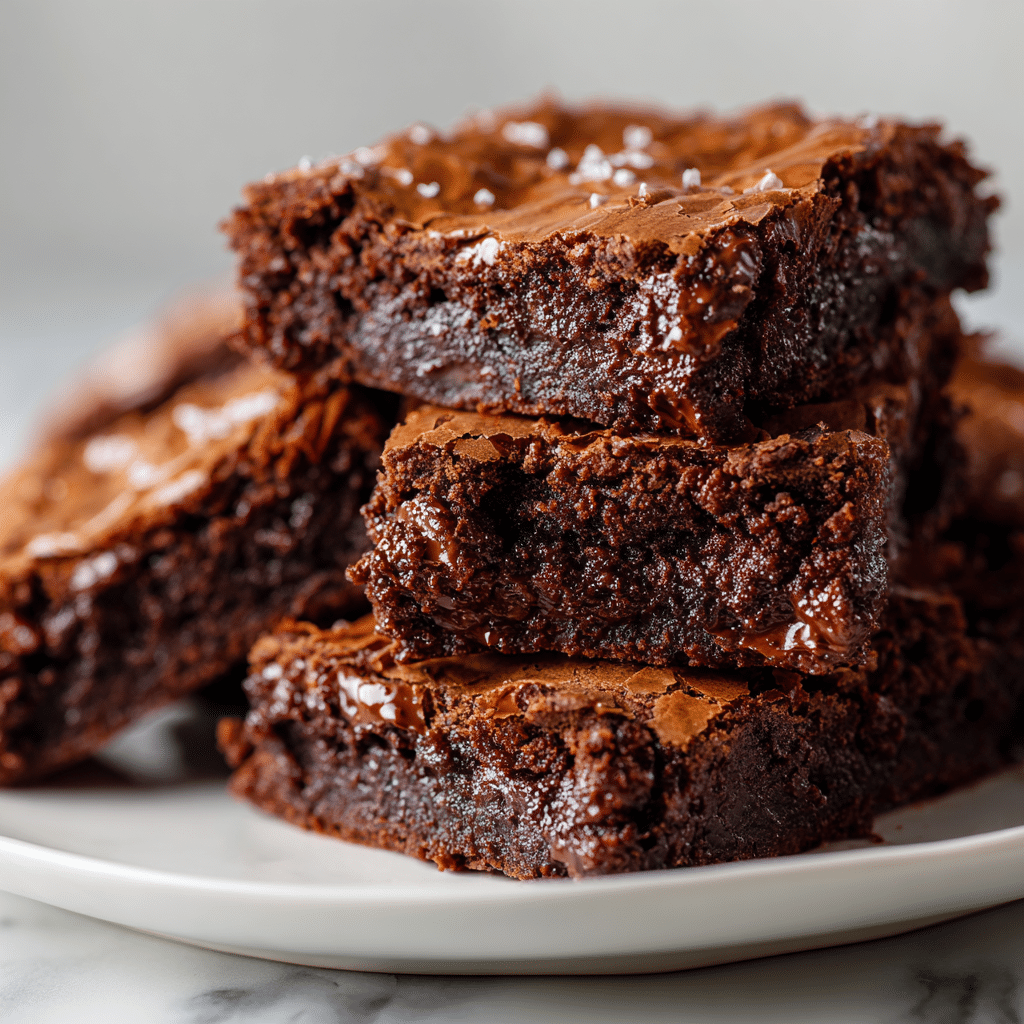 fudgy chewy brookies stacked with crackled tops