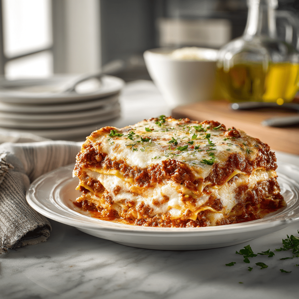 Maggiano’s lasagna recipe with rich meat sauce and melted mozzarella