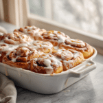 Dishfeast peach cobbler cinnamon rolls featured