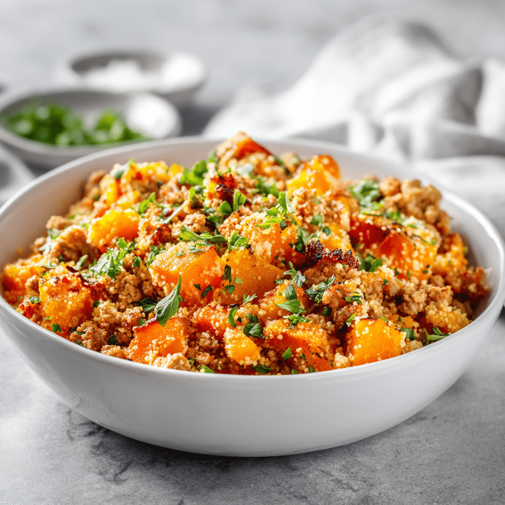 Healthy Roasted Butternut Squash with Ground Turkey 6 Healthy roasted butternut squash with ground turkey and couscous bowl