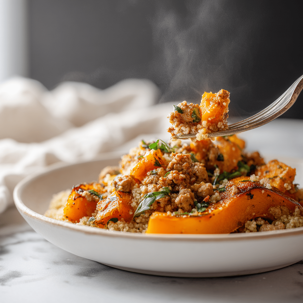 Healthy Roasted Butternut Squash with Ground Turkey 8 Serving roasted butternut squash with ground turkey and couscous