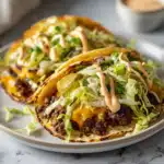 Smash burger tacos with melted cheese and burger sauce