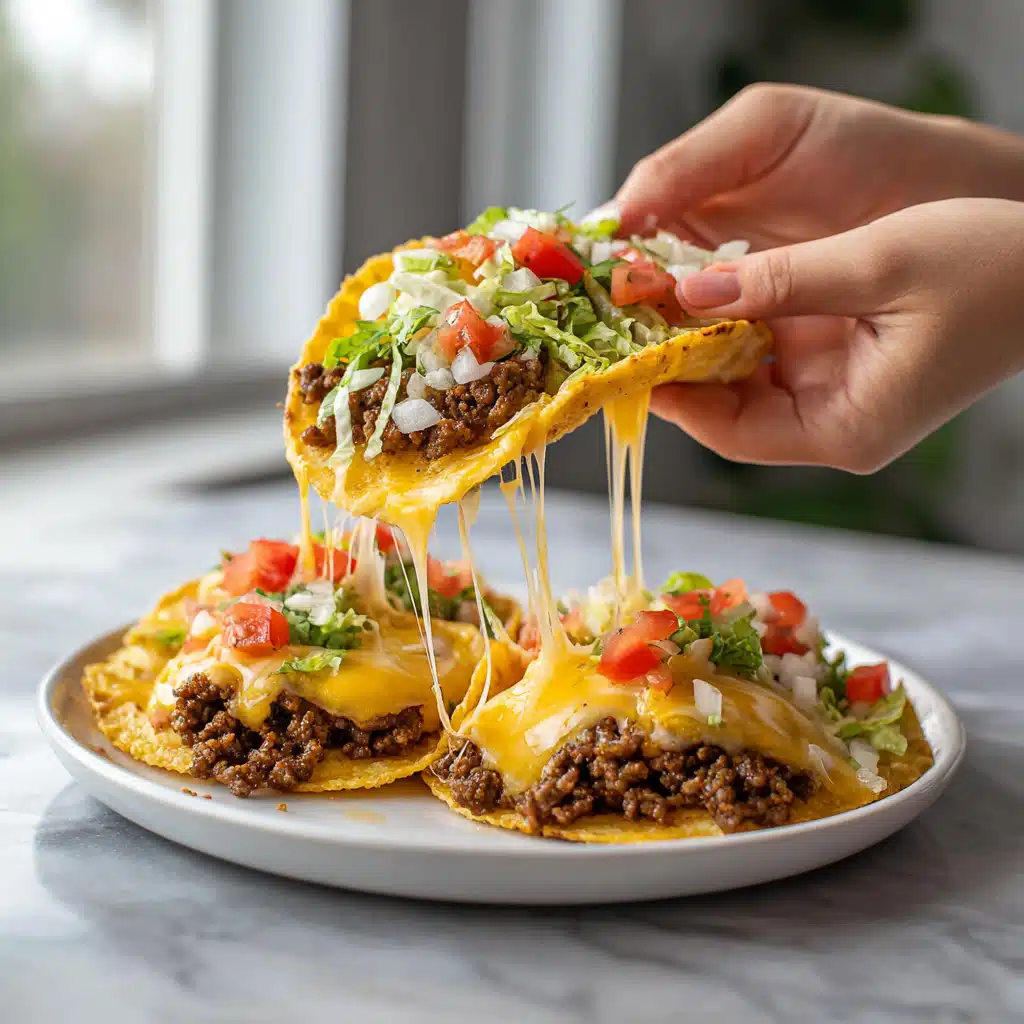 serving smash burger tacos with melted cheese stretch