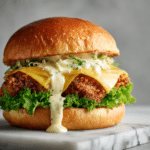 Spicy Crispy Chicken Burger - Chicken Sandwich Recipe 9 Spicy crispy chicken burger with melted cheese and creamy sauce