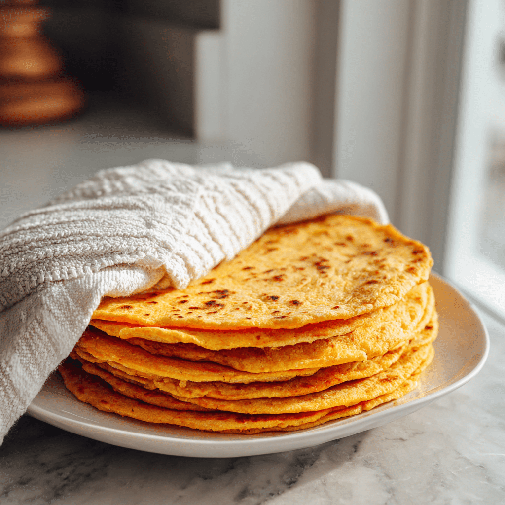 Sweet Potato Tortillas - Gluten Free Vegan Recipe Guide 6 sweet potato tortillas gluten free vegan on white plate