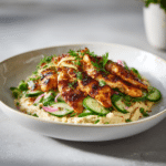 Lemon Chili Grilled Chicken Bowls with Fresh Cucumber Salad & Hummus