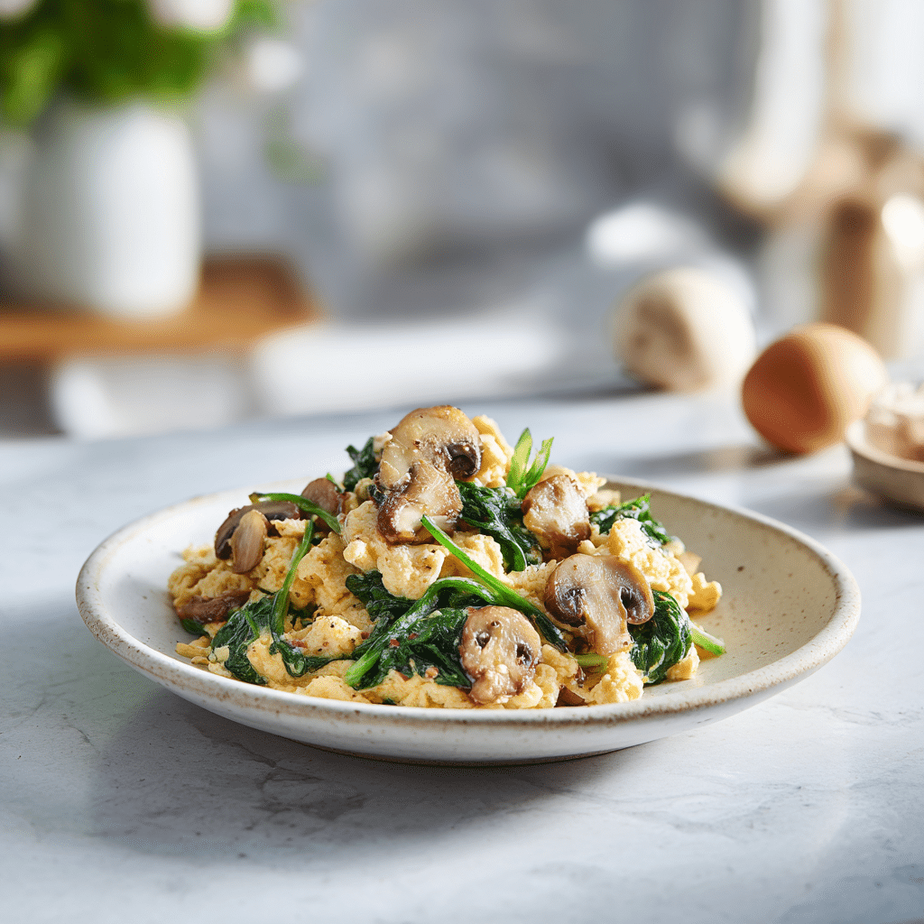 Mushroom Spinach Scrambled Eggs Recipe for a Protein Breakfast