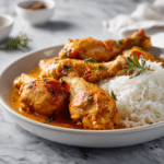 Creamy Paprika Chicken Drumsticks with Steamed Rice Recipe
