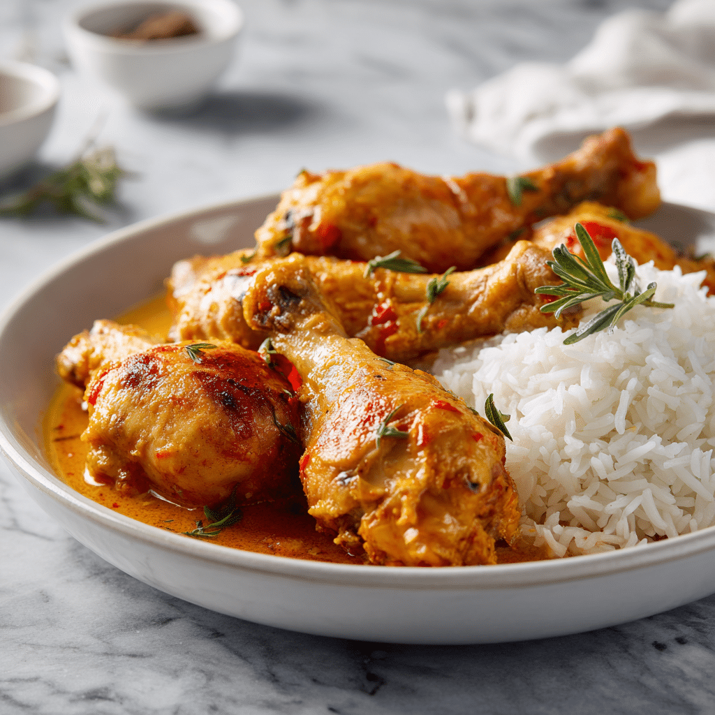 Creamy Paprika Chicken Drumsticks with Steamed Rice Recipe