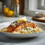 One Skillet Salmon with Lemon Orzo