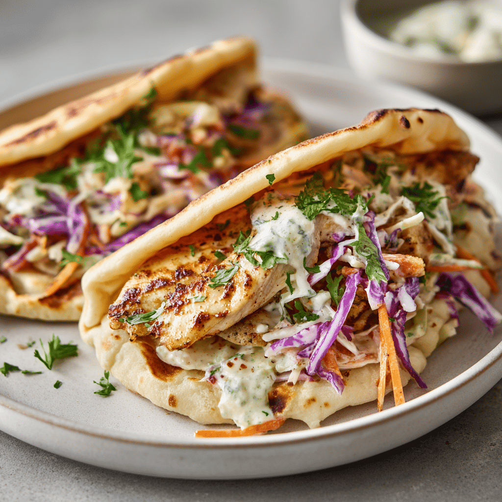 Sheet Pan Chicken Pitas with Herby Ranch Slaw 2 Sheet Pan Chicken Pitas with Herby Ranch Slaw