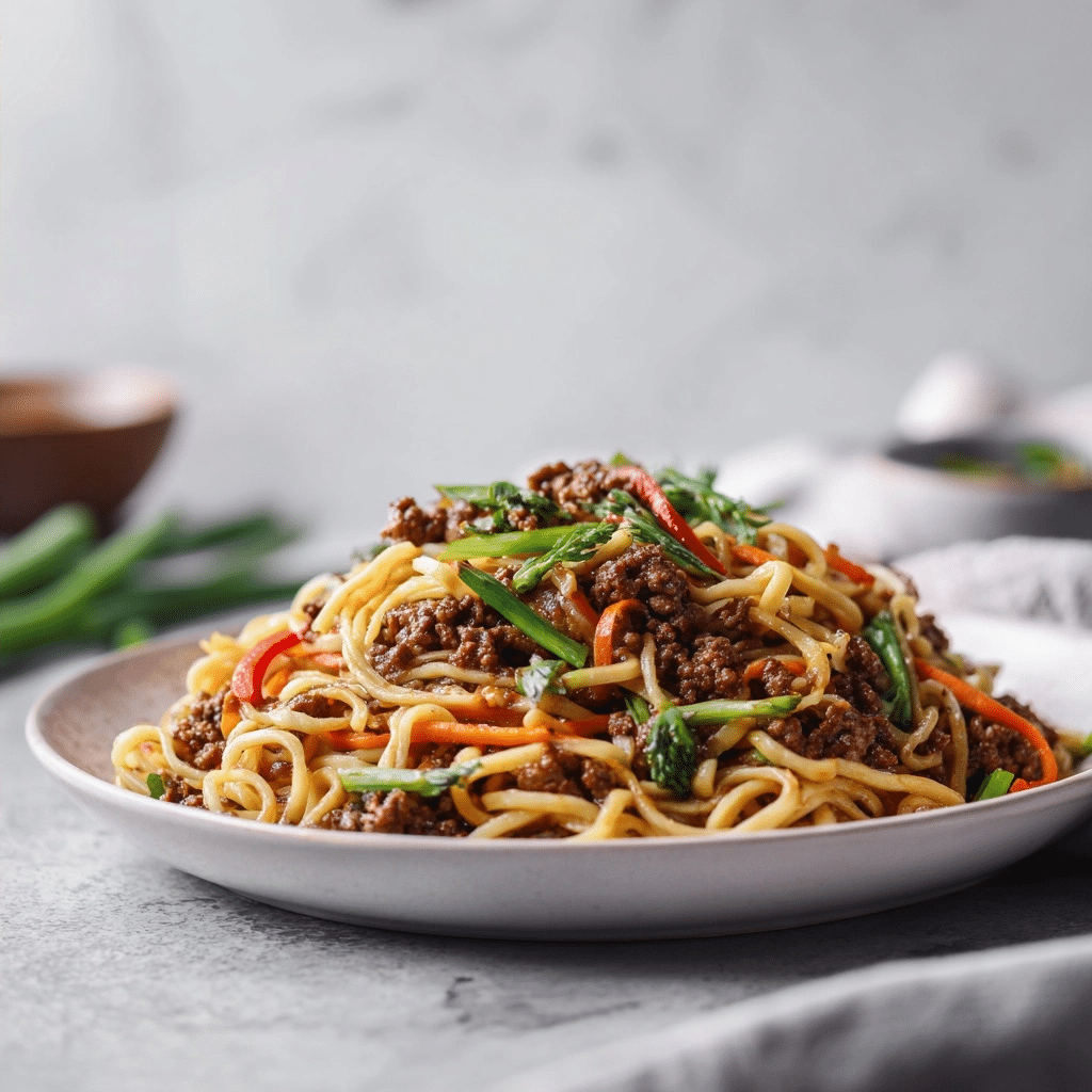 Mongolian Ground Beef Noodles Recipe