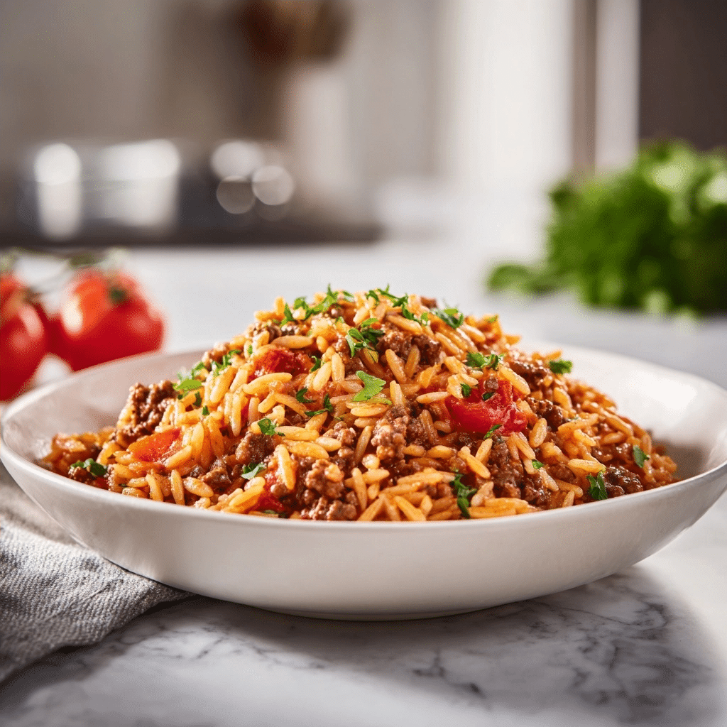 Ground Beef Orzo with Tomato Cream Sauce Recipe 2 Ground Beef Orzo with Tomato Cream Sauce Recipe