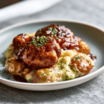 Honey BBQ Chicken with Creamy Garlic Parmesan Potatoes