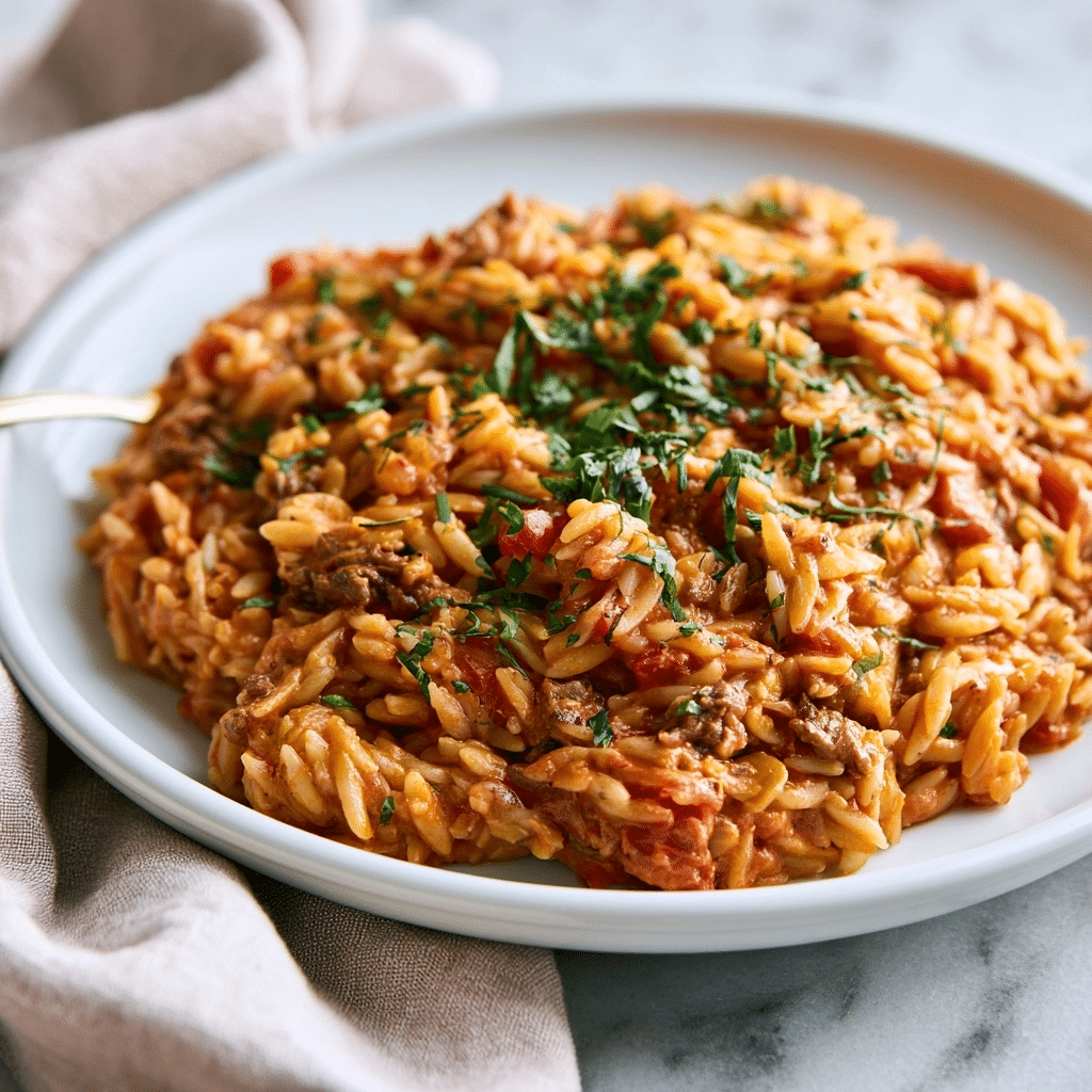 Creamy Ground Beef Orzo with Tomato Cream Sauce: Perfect One-Pot Dinner 5 image 1782686227265