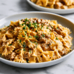 Creamy Cajun Cream Cheese Alfredo Bowties with Spiced Ground Beef