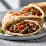 Healthy Mediterranean Ground Beef Pita Wrap: Hot Honey Feta 6 Healthy Mediterranean Ground Beef Pita Wrap: Hot Honey Feta