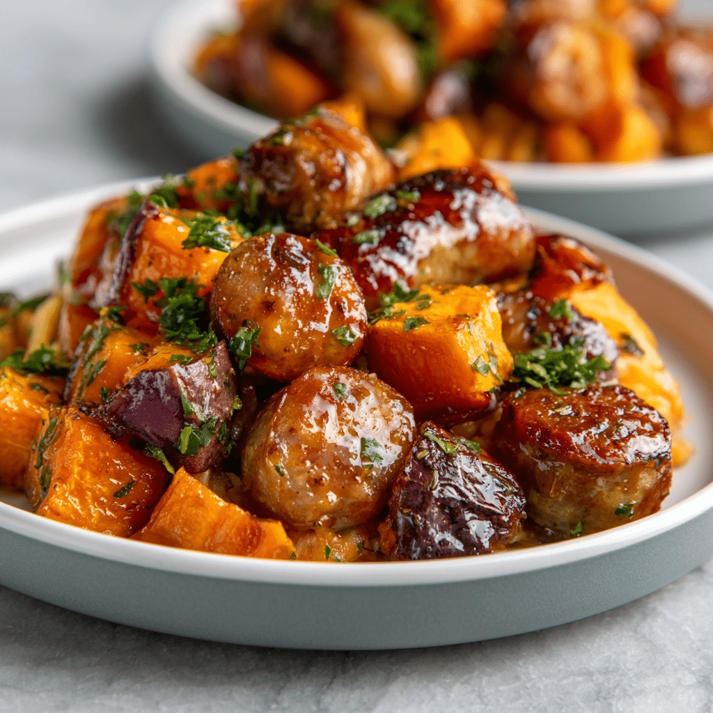 Easy Honey Garlic Sausage and Sweet Potato Sheet Pan: Dinner 1 Easy Honey Garlic Sausage and Sweet Potato Sheet Pan: Dinner