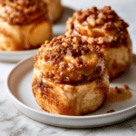 Delicious Apple Cheesecake Buns with a Crumble Topping and Sweet Glaze