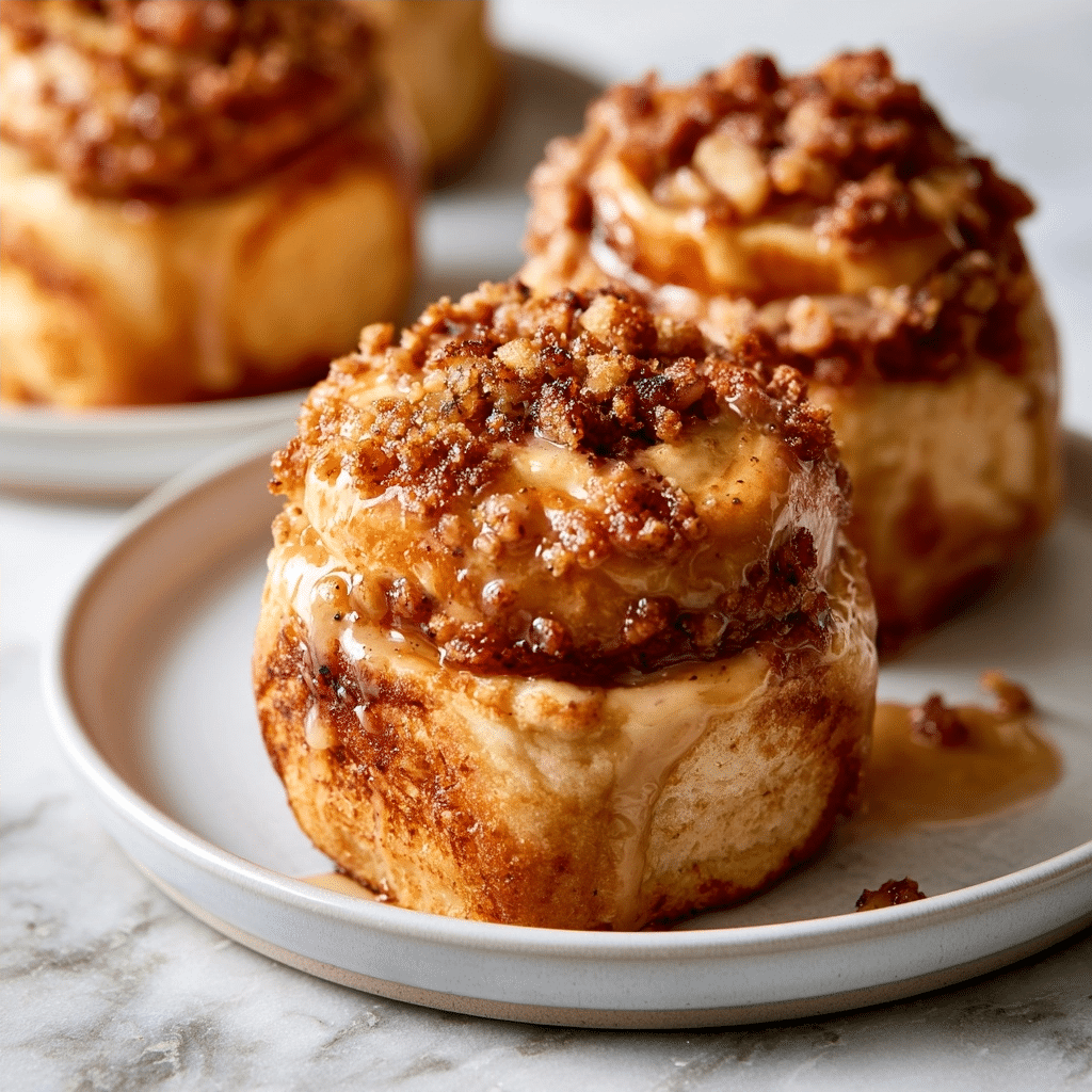 Delicious Apple Cheesecake Buns with a Crumble Topping and Sweet Glaze
