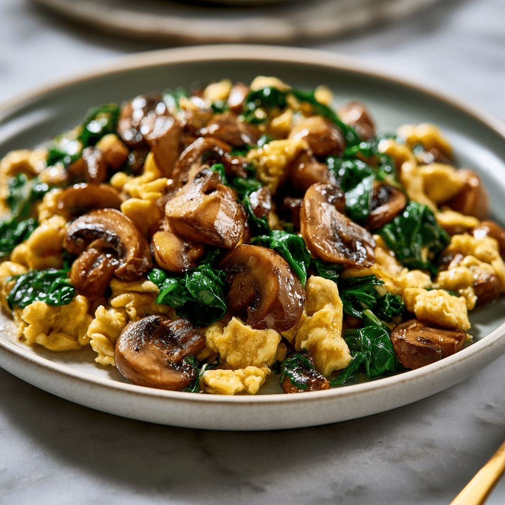 Healthy Mushroom Spinach Scrambled Eggs: Simple Breakfast