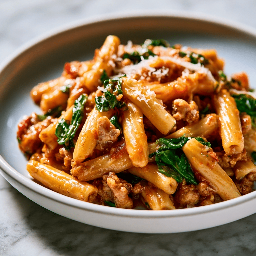 Easy One-Pot Pasta with Ground Turkey & Spinach Delight
