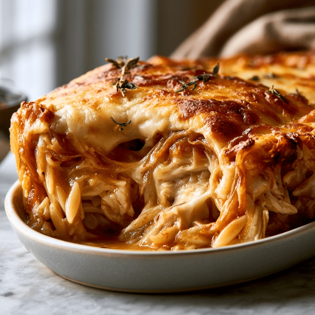 Simple French Onion Chicken Orzo Casserole: Comforting Recipe