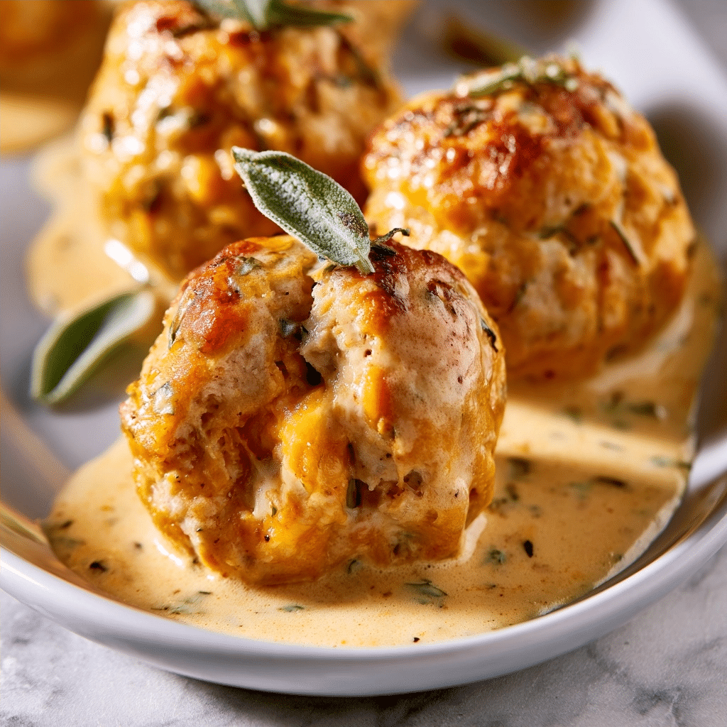 Creamy Pumpkin Chicken Meatballs in Sage Cream Sauce